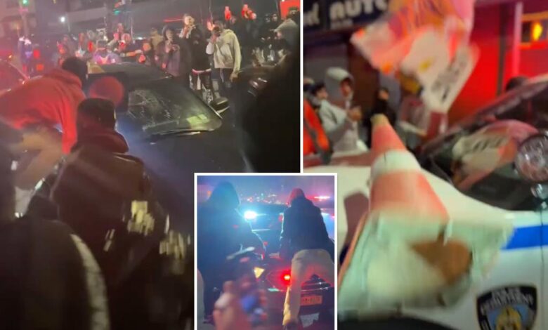 Wild mob smashes windows of NYPD vehicles after cops respond to apparent car meet-up: video