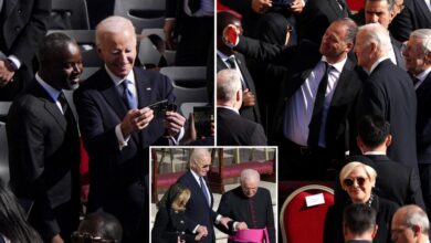 Biden poses for photo with mourners, after arriving to Pope Francis funeral with wife Jill Biden