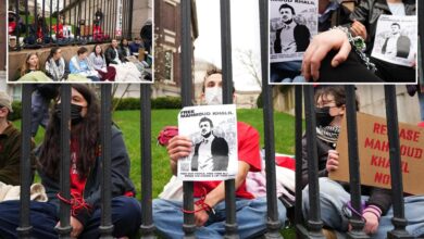 Columbia University students chain themselves to gate in protest of Mahmoud Khalil’s detention by ICE