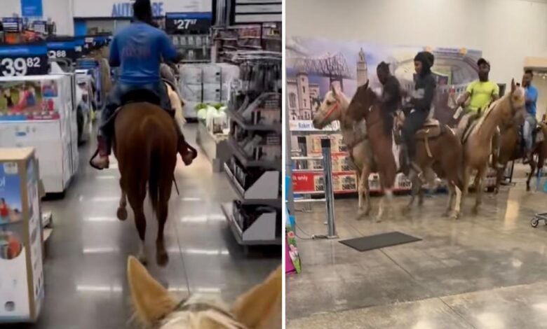 Four ‘cowboys’ arrested for riding horses through Walmart