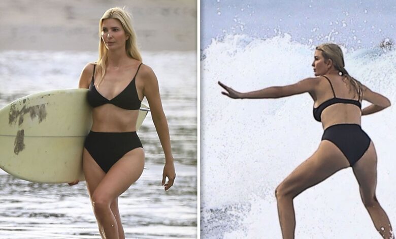 Ivanka Trump Heads Back to the Beach in Black Bikini, Surfing Again Ivanka Trump Heads Back to the Beach in Black Bikini, Surfing Again