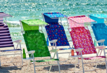 Improvements Tall 4-Position Beach Chair with Sun Visor & Table