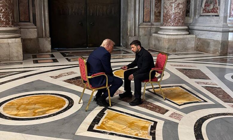 Trump, Zelenskyy meet privately ahead of pope’s funeral