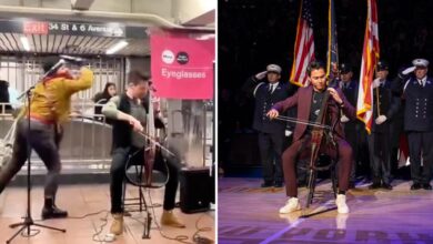 Attacked subway cellist plays national anthem for Knicks
