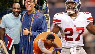 Former Giant Brandon Jacobs’ son shocks fans in photo towering over his Super Bowl winning dad