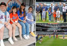 Kids, grandkids of NYPD and FDNY heroes lost in line-of-duty throw first pitch at Mets game
