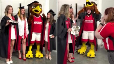 New Jersey mascot reveals secret identity at Montclair State University graduation