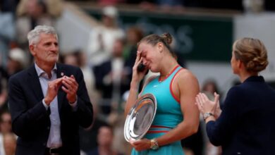 Aryna Sabalenka fights back tears after French Open loss