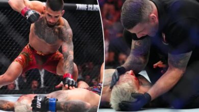 Ilia Topuria delivers first-round KO of Charles Oliveira to win lightweight title