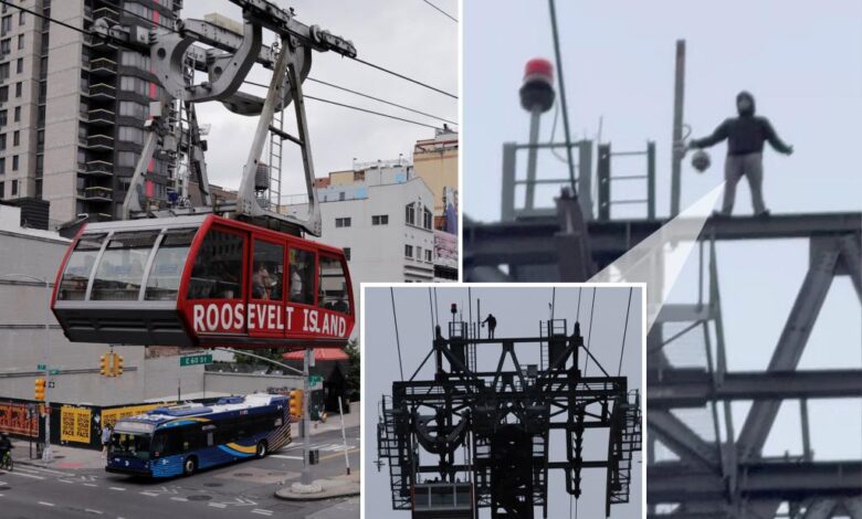 Man scales 250-foot-high Roosevelt Island Tram tower in NYC Man scales 250-foot-high Roosevelt Island Tram tower in NYC