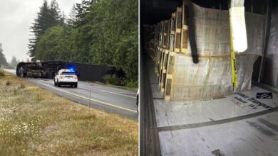 Semi-truck transporting 10,000 bottles of whiskey tips over — but doesn’t spill a drop