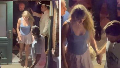Taylor Swift and Travis Kelce Hold Hands While Exiting NYC Restaurant
