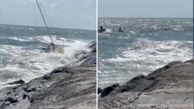 Sailboat carrying 10 sinks after crashing into New Jersey jetty during rough seas