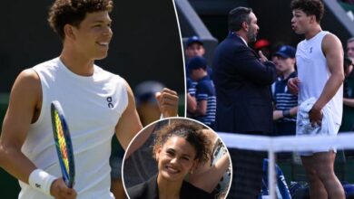 Trinity Rodman cheers on Ben Shelton’s one-minute Wimbledon triumph after darkness delay