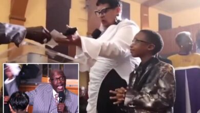 Detroit pastor Bishop Marvin Winans scolds congregant Roberta McCoy for donating 1,200 instead of 2,000