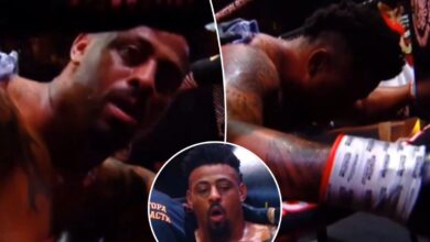 Ex-NFL star Greg Hardy collapses into corner during boxing match in scary scene