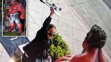 Marvel Comics Red Hulk Statue Vandalized Multiple Times Outside West Hollywood Gym