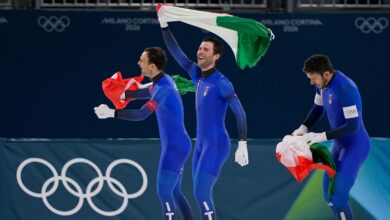 Italy’s men and Canada’s women win the Olympic team pursuit speedskating gold medals