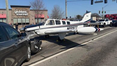 Terrifying moment small plane crash lands in Georgia street