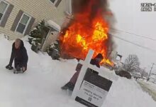 Dramatic footage captures Mass. cops hunting for hydrants under snow during blaze