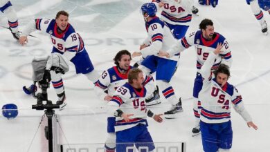 The victory lap for America’s Olympic hockey champions quietly shed politics from the celebration