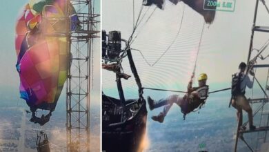 Trapped hot air balloon passengers saved in heart-stopping rescue at nearly 1,000 feet above ground