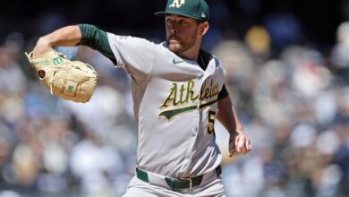 A’s lefty Jeffrey Springs loses a no-hit bid in the seventh inning against the Yankees