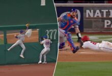 James Wood hits inside-the-park grand slam after ball ricochets off Nick Morabito’s glove