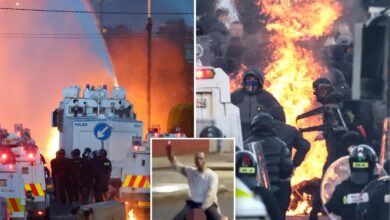Belfast police blast water cannons at protesters as unrest flares after stabbing Belfast police blast water cannons at protesters as unrest flares after stabbing