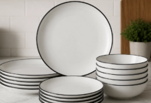 Elevate Your Dinner Parties with the Haven Black Rim 12 pc Dinnerware Set