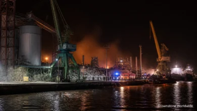 Russian Strike on Ukraine’s Izmail Port Sparks Fire Near Romanian Border Russian Strike on Ukraine’s Izmail Port Sparks Fire Near Romanian Border